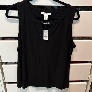 White House Black Market NWT Black Sleeveless Chain-Detail Top